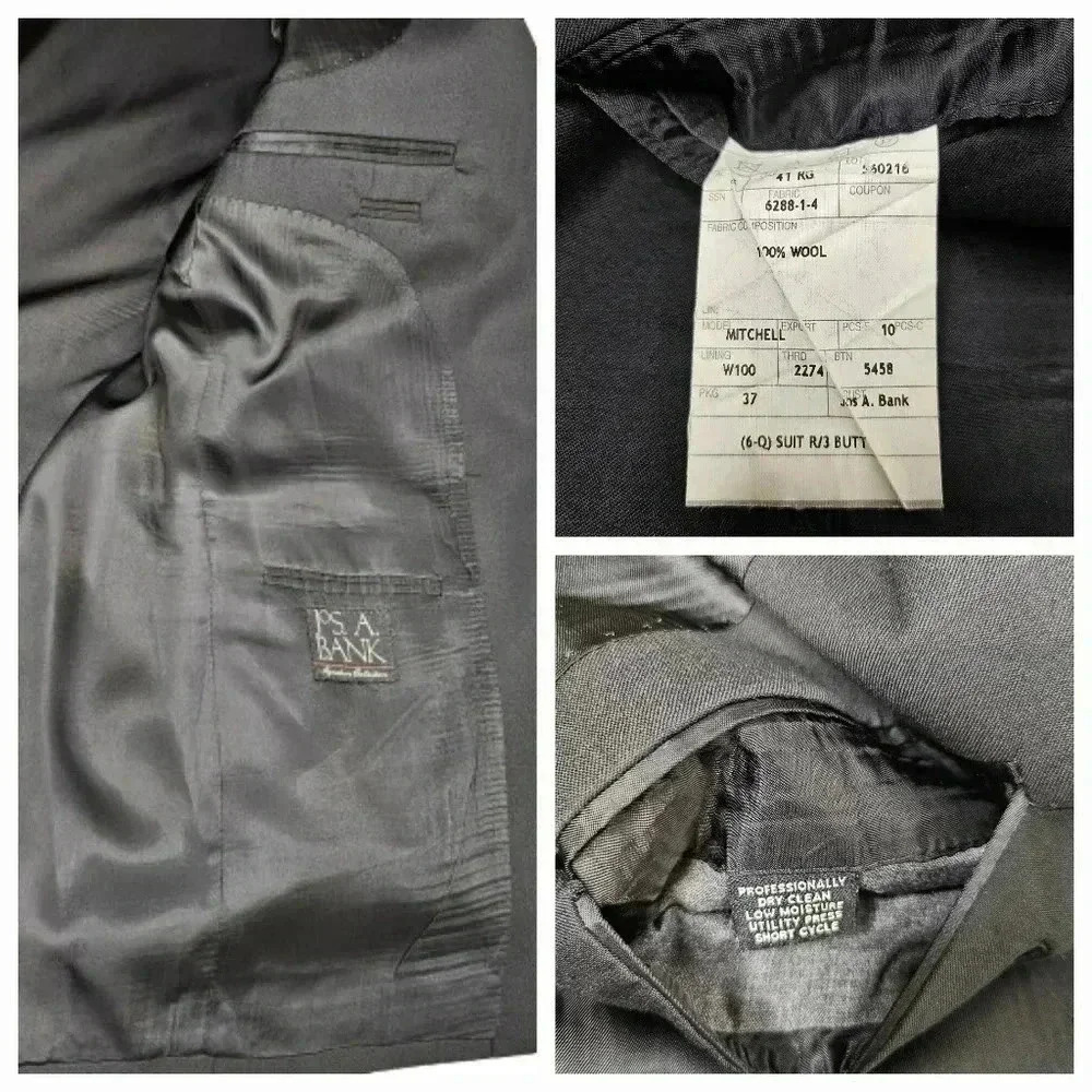 ❤Jos. A. Bank Mens Black Classic 100% Wool Sport Coat Blazer Business Jacket 41R - Picture 4 of 14